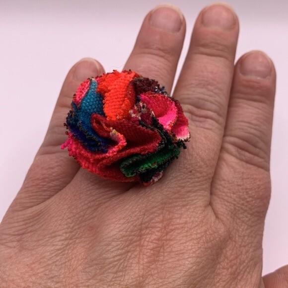 Fabric Rose Adjustable Ring - Picture 4 of 4